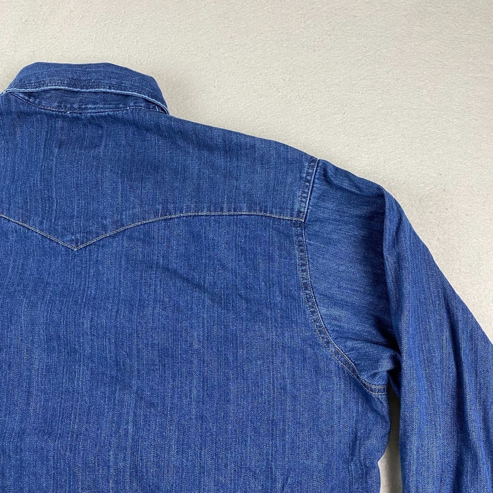 Wrangler mens denim Shirt XL Pearl Snap Denim Western pockets thick - Picture 9 of 16